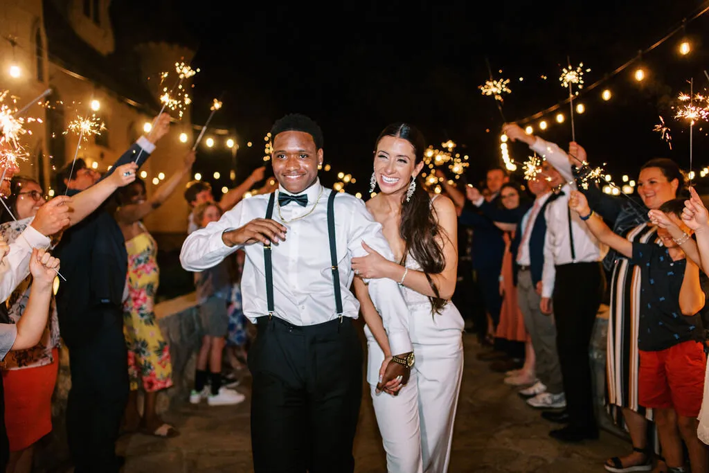 The bride and groom enjoy a sparkler send off